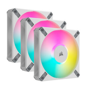 Corsair iCUE AF120 RGB ELITE 12cm PWM Case Fans (3 Pack), 8 ARGB LEDs, FDM Bearing, 550-2100 RPM, RGB Controller Included, White, 3 Pack